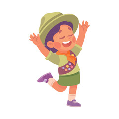 Boy Scout Character in Khaki Costume Vector Illustration