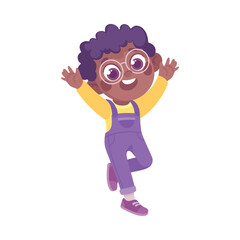 Happy Boy Kid in Glasses Have Fun Vector Illustration