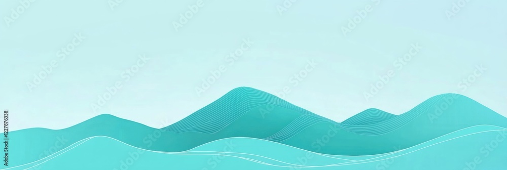 Aufkleber vibrant teal mountain landscape under a clear sky with gentle curves and soft lines depicting tranqu