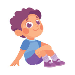 Happy Boy Kid Sit in Football Uniform Have Fun Vector Illustration