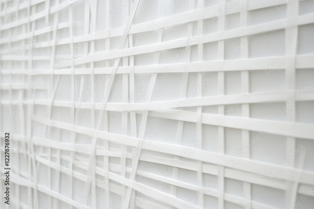 Poster Intricate geometric design of white lattice pattern on textured surface in minimalist interior space. Generative AI