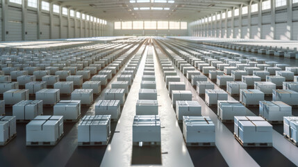 Fototapeta premium A warehouse with white walls and a high ceiling.