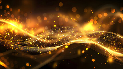 Obraz premium A mesmerizing abstract design featuring flowing golden waves and sparkling bokeh effects.