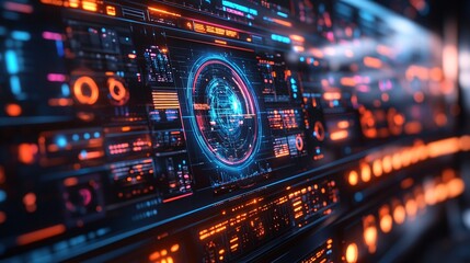 Fototapeta premium futuristic digital interface with glowing data visualizations