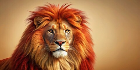 Obraz premium Elegant Red Lion on Beige Background - Luxury Wildlife Stock Photo