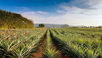 pineapple plantation with rows of pineapple plants in the background pineapple plantation agricultural