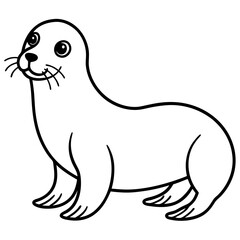 Cute Sea Lion Silhouette Line Art  Black Vector Carton Illustration