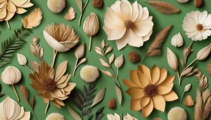 floral dry flower seamless wallpaper with green background background for scrapbooking crafts or art projects
