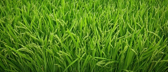 Harvesting fresh rice plants in sustainable farms lush green fields closeup view emphasizing sustainable agriculture