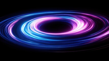 Futuristic neon vortex with glowing blue and pink swirling light trails