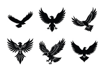Obraz premium Bird Silhouette Eagle Vector, Wing icon, Flying Eagle, Flying Bird Silhouette, Bird Logo, Vector, Feather Silhouette.
