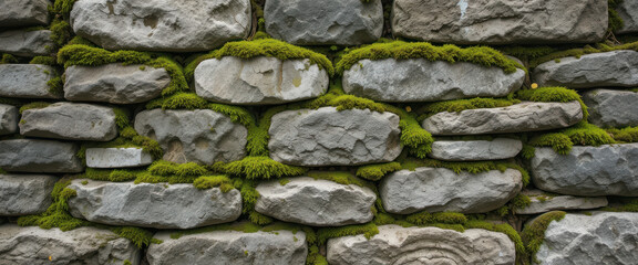 Obraz premium Moss-covered stone wall showcasing natural textures and colors.