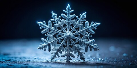 Elegant White Snowflake on Black Background - Festive Winter Stock Photo
