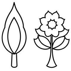 tulip tree line art vector illustration 