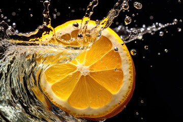 Lemon slice adds zest to sparkling water refreshing drink