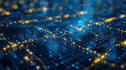 A digital illustration of a network of interconnected nodes and lines.