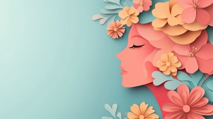 Elegant Paper Cut Illustration of Face Surrounded by Colorful Flowers