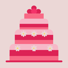 pink wedding cake beautiful pink two tiered weedy  vector illustration 