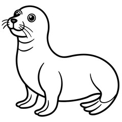 Cute Sea Lion Silhouette Line Art  Black Vector Carton Illustration