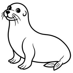 Cute Sea Lion Silhouette Line Art  Black Vector Carton Illustration
