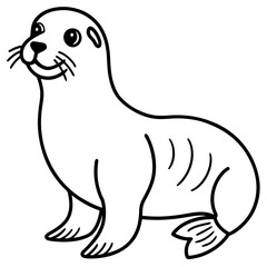 Cute Sea Lion Silhouette Line Art  Black Vector Carton Illustration