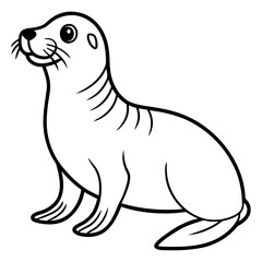 Cute Sea Lion Silhouette Line Art  Black Vector Carton Illustration