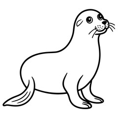 Cute Sea Lion Silhouette Line Art  Black Vector Carton Illustration