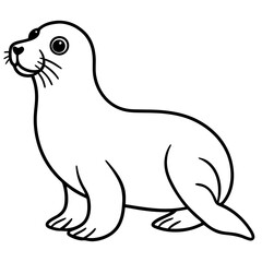 Cute Sea Lion Silhouette Line Art  Black Vector Carton Illustration