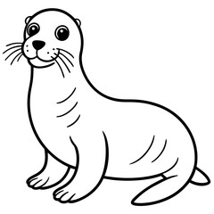 Cute Sea Lion Silhouette Line Art  Black Vector Carton Illustration