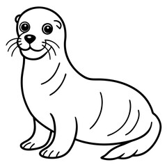 Cute Sea Lion Silhouette Line Art  Black Vector Carton Illustration