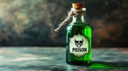 glass bottle with green poison liquid