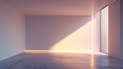 Obraz premium A minimalist room with a large window and a white wall.