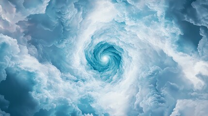 Obraz premium A stunning swirl of blue and white clouds forming a mesmerizing vortex in the sky, capturing the dynamic beauty of nature and the atmosphere's ever-changing patterns.