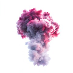 Fototapeta premium A captivating explosion of colorful smoke in shades of pink and purple against a white isolated background, creating a dramatic and artistic visual effect.