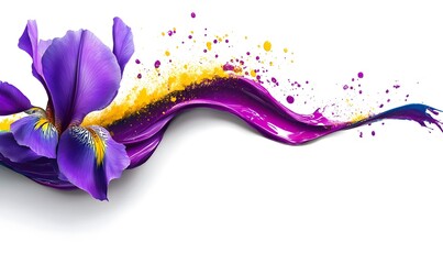 Naklejka premium Purple iris flower paint splash design, white background