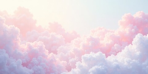 Dreamy Pastel Cloudscape A Soft and Serene Aerial View of Fluffy Pink and White Clouds Illuminated by Gentle Sunlight
