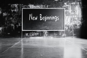 Chalkboard with new beginnings phrase waiting for lessons in a learning environment