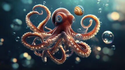 Naklejka premium Playful Octopus with Shell