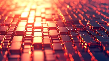 Obraz premium Abstract Red Cubes Illuminated Landscape