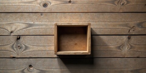 Empty Wooden Box on Rustic Wooden Surface, Perfect for Product Placement or Design Inspiration