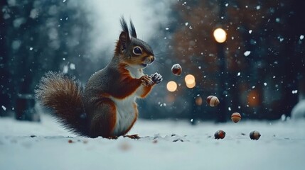 Squirrel Playing in the Snow