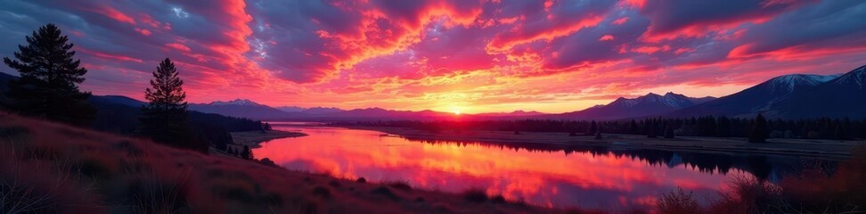 Fototapeta premium Sunset paints Three Sisters, Bend Oregon, vibrant hues, stock, beautiful, shadow