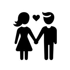 Minimalistic illustration of a couple holding hands with a heart above them on a light background for love and relationship concept