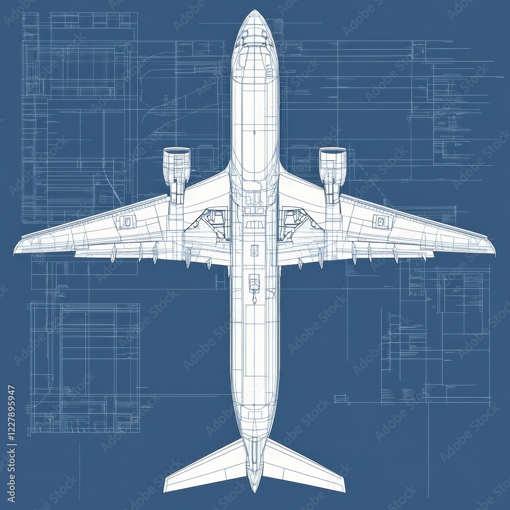Fototapete detailed technical blueprints of an airplane showcasing design elements and structural components fr