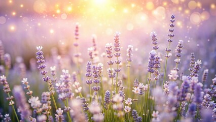 Naklejka premium Ethereal White Lavender Field: Soft Focus Dreamy Botanical Photography