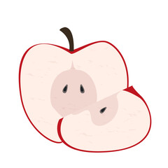 Half cut red apple fresh fruit cartoon illustration