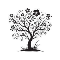 Cherry Blossom Tree silhouette symbolizing spring, beauty, and renewal - Cherry Blossom silhouette - Cherry Blossom vector - Cherry Blossom illustration - Blossom silhouette - Blossom vector
