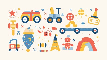 Colorful Baby Toys Flat Vector Illustration