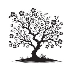 Intricate Cherry Blossom Tree silhouette with blooming flowers - Cherry Blossom silhouette - Cherry Blossom vector - Cherry Blossom illustration - Blossom silhouette - Blossom vector

