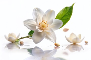 Fototapeta premium Falling Jasmine Bloom: Isolated White Flower in Air